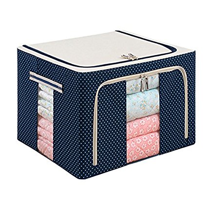 Stackable Steel Frame Shelf Quilt Clothing Blanket Pillow Shoe Storage Box Holder Container Organizer See-through Window double zipper Folding Waterproof (66l)