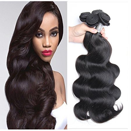 Guangxun Hair Brazilian Body Wave 3 Bundles Hair,7A 100% Unprocessed Virgin Remy Human Hair Weave Extensions Natural Black Color 20 22 24inches Full Head