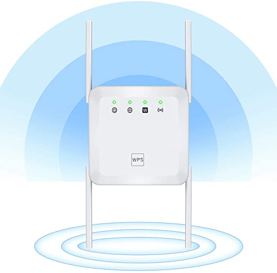 1200Mbps WiFi Extender Signal Booster for Home - Wireless Booster 2.4G and 5G Dual Band WiFi Extender 4 Antennas 360 °Full Coverage and Long Range WiFi Booster Repeater (1200Mbps, White)