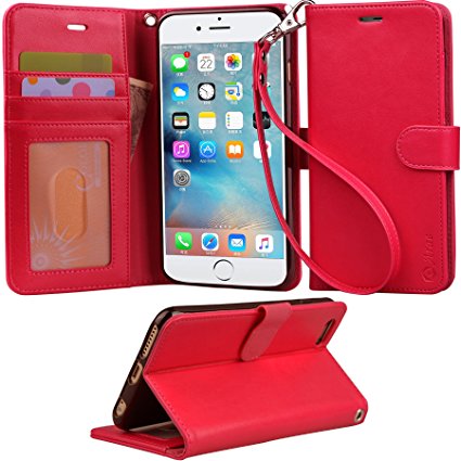 Iphone 6s Plus Case, Arae Apple Iphone 6s Plus 5.5 [Wrist Strap] Flip Folio [Kickstand Feature] PU leather wallet case with ID&Credit Card Pockets For Apple Iphone 6S Plus 5.5 (HotPink)