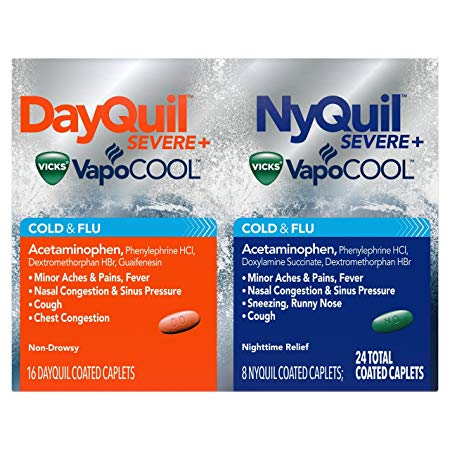 Vicks NyQuil Severe Cold & Flu and DayQuil Severe Cold & Flu Caplets Convenience Pack 24 ct (Packaging May Vary)