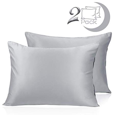 Adubor Satin Pillowcase 2 Pack Silky Pillow Cases for Hair and Skin, Hypoallergenic Anti-Wrinkle, Super Soft and Luxury Pillow Cases Covers with Envelope Closure (20''x26'', Light Gray)