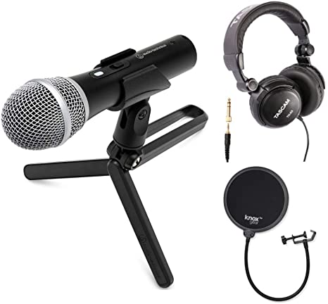 Audio-Technica ATR2100X-USB USB/XLR Microphone Bundle with Knox Gear Pop Filter and TH-03 Headphones (3 Items)