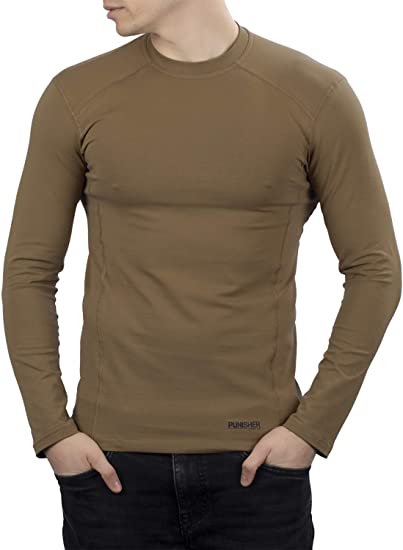 281Z Mens Military Stretch Cotton Long Sleeve T-Shirt - Tactical Hiking Outdoor Undershirt - Punisher Combat Line