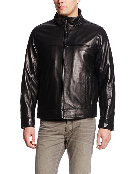 Tommy Hilfiger Men's Classic Leather Jacket with Shirt Collar