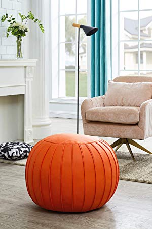 Comfortland Decorative Round Pouf Foot Stool for Christmas Large Storage Ottoman Seat Unstuffed Bean Bag Floor Chair Foot Rest for Living Room, Bedroom, Kids Room and Wedding (Orange Red)