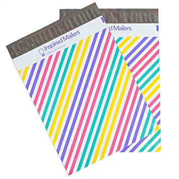 Inspired Mailers - Poly Mailers 10x13 - Pastel Stripes - 100 Pack - Choose Between 10x13 and 14.5x19 Sizes - 3.15mil Unpadded Shipping Bags (10x13, 100 Pack)