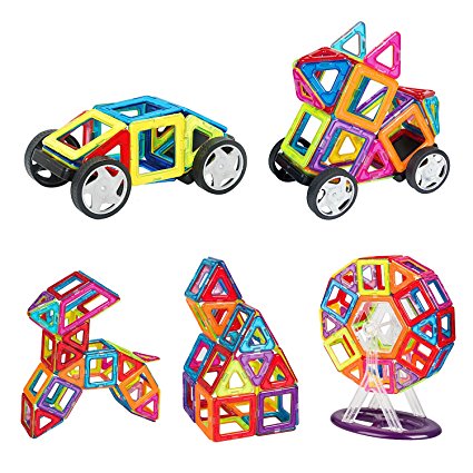 INTEY Magnetic Building Blocks 66 Pcs Standard Set with Wheel Educational DIY Toys