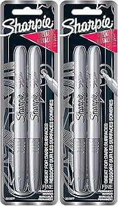 Sharpie 39108PP Fine Point Metallic Silver Permanent Marker, 1 Blister Pack with 2 Markers each (Packaging May vary) 2-Pack