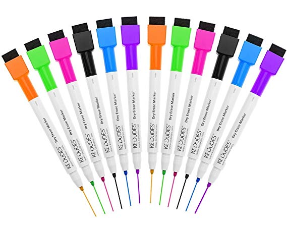 Set of 12 Magnetic Dry Erase Markers with Eraser Cap Tips. Magnetic Feature is Great to Use On Fridge, Locker, Etc.