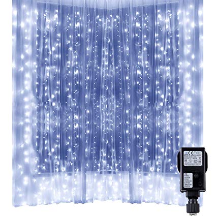 Fairy Lights Curtain Lights - Speclux 300 LEDs 8 Modes Indoor Outdoor Window Curtains String Lights, Cold White Icicle Lights for Wedding, Valentine’s Day, Christmas, Party, Bedroom, Garden