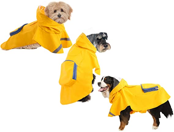 LETSQK Dog Raincoat with Reflective Strips Pocket,Rain Poncho Slicker Jacket for Small Medium Large Dogs
