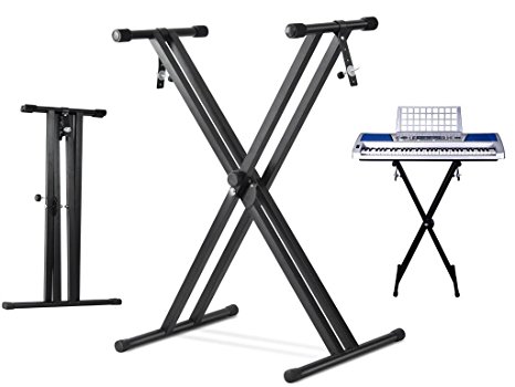 FiNeWaY@ Livivo Folding Adjustable Double X Frame Keyboard Stand With Straps Music Black