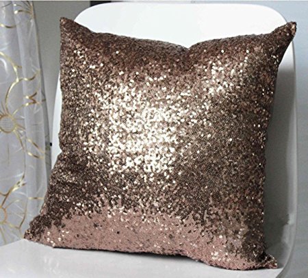 Stylish Comfy Solid Color Sequins Cushion Cover Throw Pillow Case Cafe Decor (Brown)