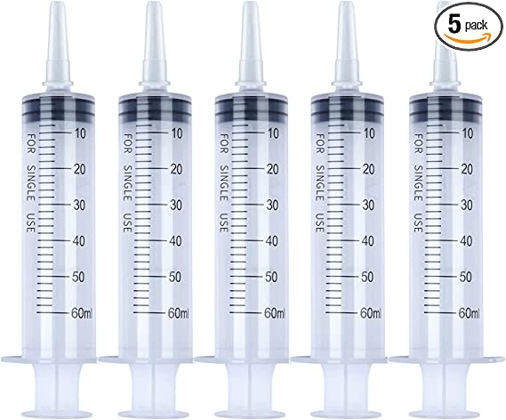Plastic Syringe 5 Pack for Scientific Lab Measuring Tool Glue Lipgloss Liquid Jello Shot DIY Dispensing Feeding Pets (60ML, 5)