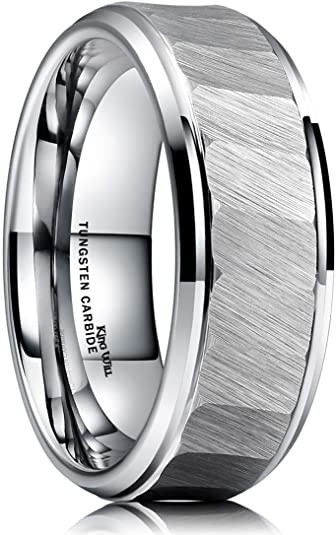 King Will Hammer 8mm Black/Silver Tungsten Carbide Ring Hammered Brushed Mens Wedding Band Comfort Fit