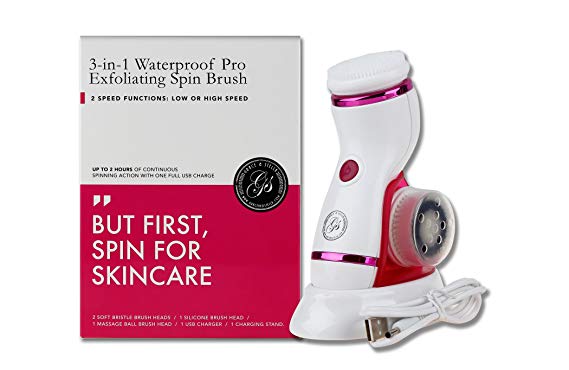 *New* USB Rechargeable Waterproof Pro Exfoliating Electric Facial Cleansing Spin Brush - 3-in-1 Stimulate Collagen Growth Skincare Face Roller Massager - Microdermabrasion Deep Cleaning Anti-aging Exfoliating - Powered Face Devices for Both Women and Men *As Seen on Dragons Den*