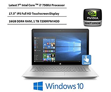 HP Envy 17.3-Inch Full HD IPS Touchscreen Laptop, 7th Intel Core i7-7500U, 16GB DDR4 RAM, 1TB 7200RPM HDD, NVIDIA GeForce 940MX, DVD, HDMI, Bluetooth, Backlit Keyboard, Windows 10-Silver