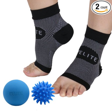 1ST Elite Foot Sleeves & Massage Balls –Medical Grade Graduated Ankle Brace Compression Socks for Achilles Tendonitis, Plantar Fasciitis & More