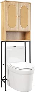 Giantex Over The Toilet Storage Cabinet - 69" Over Toilet Bathroom Organizer with Rattan Doors, 5 Compartments & Adjustable Foot Pads, Farmhouse Space Saver Storage Rack for Restroom, Laundry Room