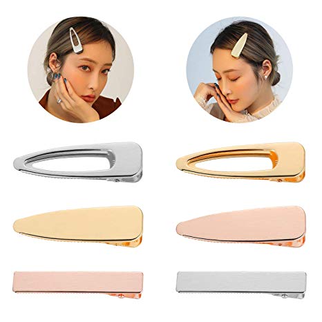 Decorative Alligator Hair Clips for Women Girls, Funtopia 6 Pack Fashion Oversize Metal Duck Bill Clips Hair Barrettes Hair Pins for Thick Hair (Gold, Silver, Rose gold)