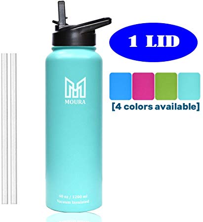 40 oz Stainless Steel Water Bottle with Straw Lid, Hydro Vacuum Insulated Double Wall Tumbler Flask with Wide Mouth, BPA Free, Leak Proof, Teal Color, Large size, Gift for Men & Women