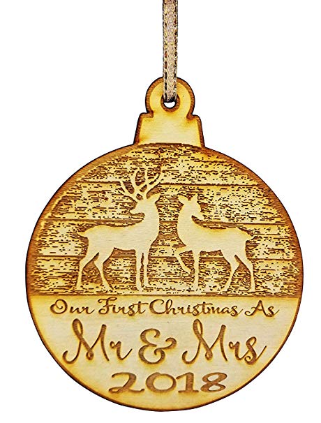 Wedding Collectibles Our First Christmas Ornament (2018) Mr. and Mrs. Couples Tree Hanger | Vintage Birchwood Craftsmanship | Classic Collectible Keepsakes & Heirlooms