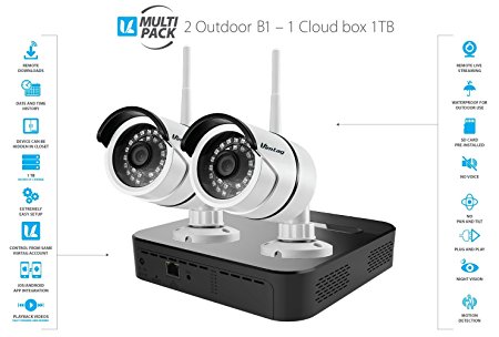 Vimtag Surveillance Outdoor Kit - 2 B1 Outdoor Camera, 1TB Cloud Storage Box | Plug/Play Wireless Security Solution