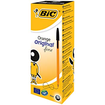 BIC Orange Original Fine Ballpoint Pens Fine Point (0.8 mm) - Black, Box of 20
