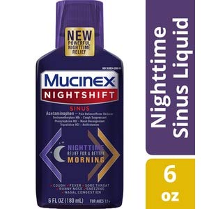 MUCINEX Nightshift Sinus 6 fl. oz. Relieves Fever, Sore Throat, Runny Nose, Sneezing, Nasal Congestion, and Controls Cough