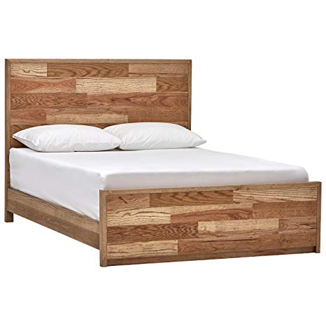 Rivet Fisher Rustic Wood Queen Bed Frame Platform with Headboard, 63"W, Reclaimed-Look Rustic Wood