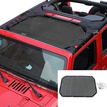 RT-TCZ Sunshade Mesh Top Cover Provides UV Sun Protection for Jeep Wrangler JK JKU 2007-2018 (Black 2&4 Doors)
