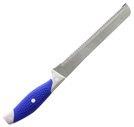 Professional Bread and Cake Knife, 8-inch Serrated Slicer Edge Sharp Blade with Strong Blue and Gray Handle - High Quality Stainless Steel Serrated Bread Knives