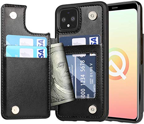 Arae Case for Google Pixel 4 - Wallet Case with PU Leather Card Pockets Back Flip Cover for Google Pixel 4 - Black