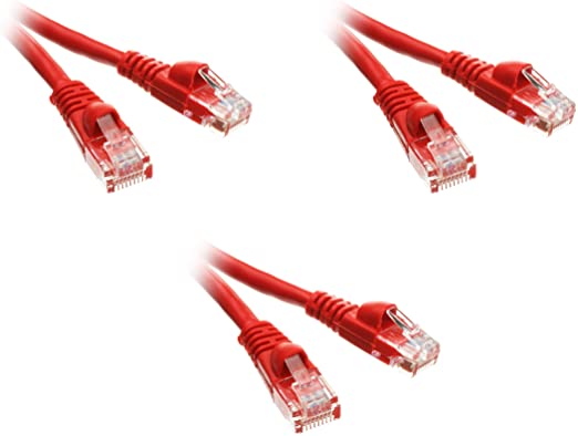 Cat5e 2-Foot Ethernet Patch Cable, Snagless/Molded Boot, 3-Pack, Red (CNE51090)