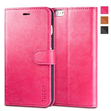 TUCCH iPhone 6s Case, Leather Case for iPhone 6s / iPhone 6 (4.7 inch), Leather Wallet Cases Folio Book Cover with Credit Card Slots, Stand Holder, Cash Clip, Magnet Closure, Hot Pink with Grey