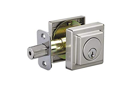 AmazonBasics Contemporary Square Deadbolt Door Lock, Single Cylinder, Satin Nickel
