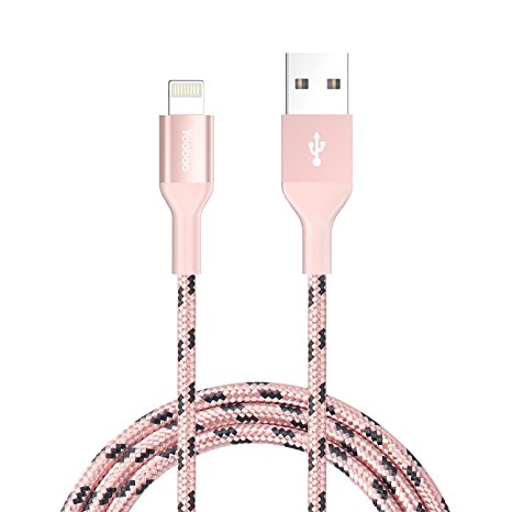 Yoobao 3ft Nylon Braided Apple MFI Certified Lightning Cable 8pin Charging Sync Cord for iPhone 7 / 7 Plus/ 6s/ 6s Plus/ 6/ 6 Plus/ 5/ 5s, iPad mini 2 3 4 / Air / Pro, iPod touch - Pink