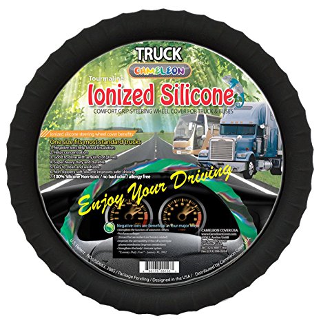 New Silicone Semi-truck Steering Wheel Cover with Negative Ion Fits 16" 17" 18" 19" Steering cover Full Line series! Odorless Best Comfort Grip! (Black)