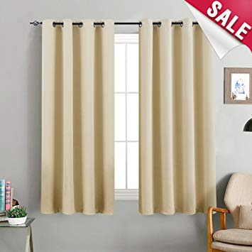 Beige Curtains Room Darkening Window Curtains Bedroom Triple Weave Moderate Blackout Curtains Living Room 63 inches Long Grommet Top Light Reducing Window Treatment, 1 Panel