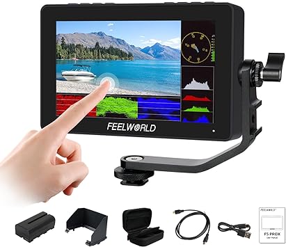 FEELWORLD F5 Pro X 5.5 Inch 1600nits Daylight Visible DSLR Camera Field 4K Monitor with 3D LUT HDMI Touchscreen Monitor Video Monitor 4K-HDMI DC Input Output Include Battery Carry Case Bundle