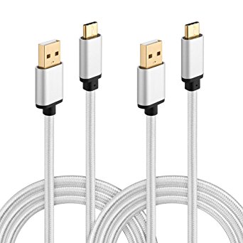 USB Type C Cable, HI-CABLE [6ft Pack 2] Premium High Speed Braided Long Fast Charger Cord for Google Pixel XL, LG G5, HTC 10, Nexus 6P/5X, OnePlus 2/3, Huawei P9, Nokia Lumia 950/XL/N1 , More (Silver)