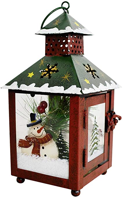 E-view Metal Christmas Lanterns with Led Lights - Decorative Snowman Hanging Lantern Indoor Outdoor Mini Xmas Home Decoration Iron Tabletop Centerpieces, Battery Operated (Not Included) (Snowman)
