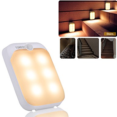 TOMSOO Motion Sensor Light,Cordless Rechargeable Battery-Powered LED Night Light, Stick-on Anywhere Closet Lights Stair Lights, Safe Lights for Hallway, Bathroom, Bedroom, Kitchen,Warm White
