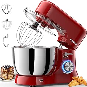 Stand Mixer, 3-In-1 10-Speed 660W 6QT Tilt-Head Food Mixer, Electric Mixer with Bowl, Dough Hook, Whisk and Beater, Kitchen Mixer for Baking, Cake and Most Home Cooks, Red