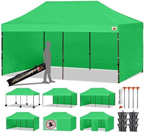 ABCCANOPY 23  Colors Deluxe 10x20 Pop up Canopy Tent Commercial Gazebo with Enclosure Walls and Wheeled Carry Bag Bonus 6 Weight Bags,2 Half Walls and 1 Screen Wall (Kelly Green)