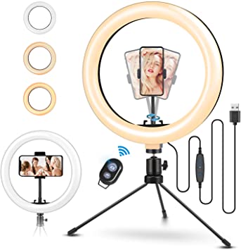 ELEGIANT Ring Light Stand, 10" LED Ring Light Tripod Photo Video LED Lighting Kit with Phone Holder Bluetooth Remote, 3 Color Modes 11 Levels Brightness for Tiktok Portrait YouTube Video, Makeup