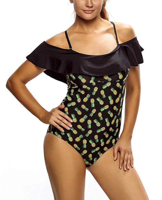 FARYSAYS Women's Stylish Ruffle Off the Shoulder One-Piece Swimwear Swimsuit