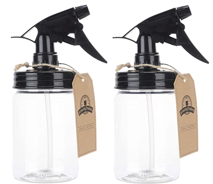 Jarmazing Products Mason Jar Sprayer – Black – With 16 Ounce Plastic Mason Jar - Two Pack!