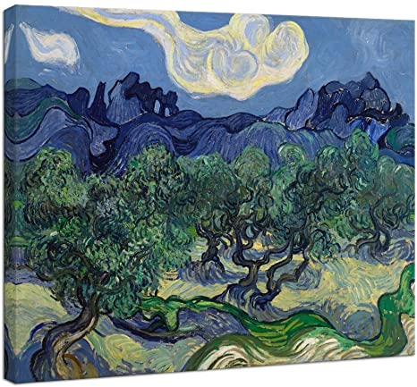 Wieco Art Large Canvas Prints Wall Art Olive Trees by Van Gogh Classic Abstract Oil Paintings Reproduction Artwork Gallery Wrapped Landscape Pictures for Living Room Bedroom Home Office Decor